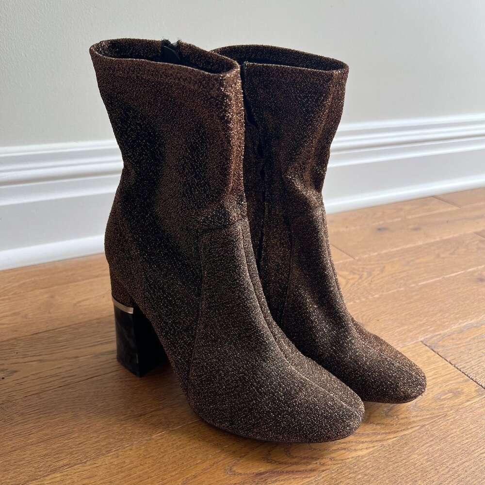 Lord & Taylor‎ Design Lab Bronze Sparkle Booties Women’s Block Heel Ankle Boots